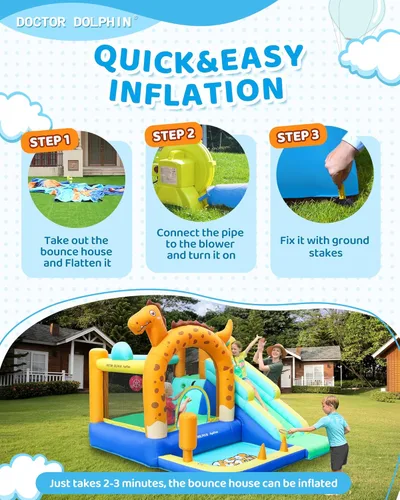 Vista 5 de Doctor Dolphin Castillo inflable de salto con túneles para niños pequeños de 3 a 8 años
