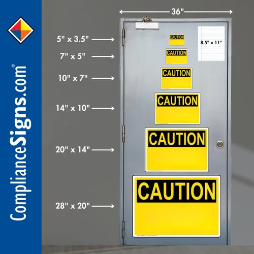 Vista 5 de ComplianceSigns. com PRECAUCIÓN El generador de espera comienza automáticamente la etiqueta de OSHA, 5x3.5 pulgadas 4-Pack de vinilo