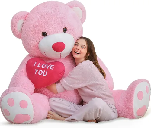 Vista 22 de MaoGoLan Oso de peluche gigante de 52" Oso de peluche - Te amo Corazón rojo Oso de peluche grande para regalo de San Valentín, aniversario, larga