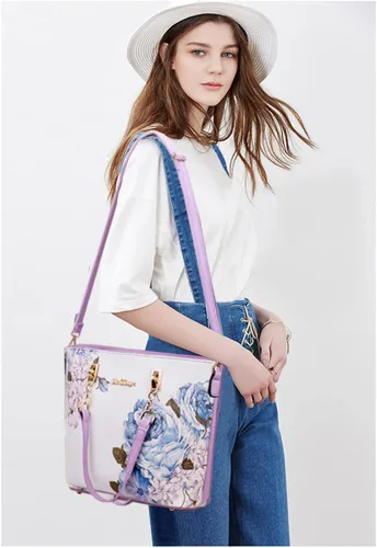Vista 6 de Juego de 6 bolsas y monederos con estampado floral para mujer, bolso de mano de cuero para el hombro