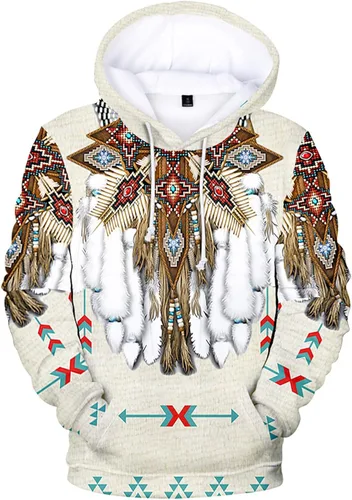 Vista 2 de Sudaderas con capucha para hombre, estilo étnico, impresión digital 3D, suéter sin botones con capucha
