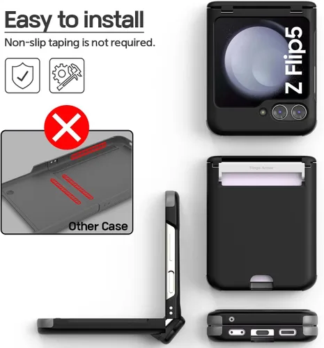 Vista 3 de para Galaxy Z Flip 5 Funda con 2 ranuras para tarjetas, funda rígida delgada y resistente con protección de bisagra, funda completa con protección