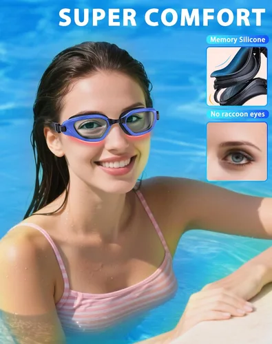 Vista 4 de Gafas de Natación, Gafas de Natación Unisex para Adultos Anti Niebla Anti UV Sin Fugas Visión Amplia para Hombres Mujeres Jóvenes