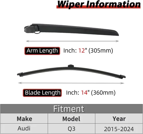 Vista 2 de Escobillas limpiaparabrisas traseras de repuesto de OTUAYAUTO para Audi Q3 2015-2024, conjunto de brazo y escobilla