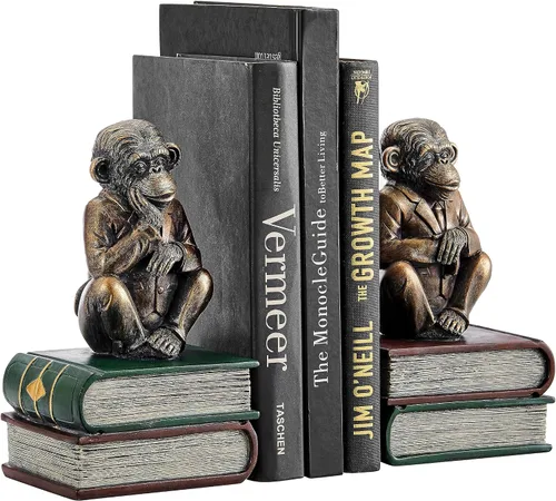 Vista 2 de Danya B. Monkeys on Books - Juego de 2 sujetalibros con acabado de pátina antigua