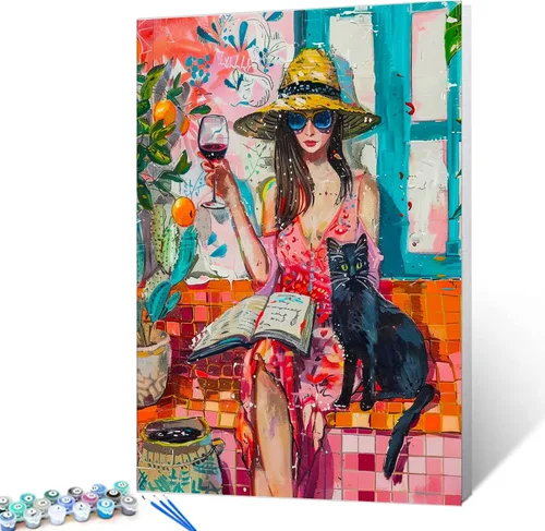 Vista 17 de Aihonmin Estantería 6 Pack Pintar por Números para Adultos Libros Pintura DIY sobre Lienzo con Pinceles Pigmento Manualidades DIY Pintura Acrílica