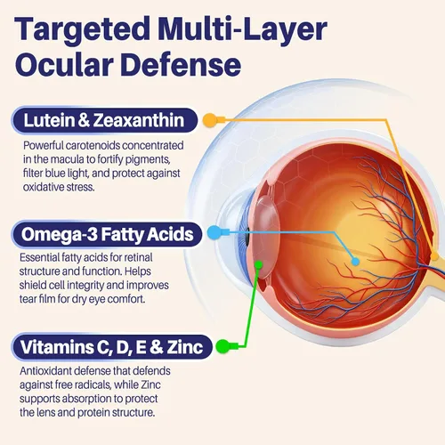 Vista 5 de Suplemento de luteína y zeaxantina, gomitas para la salud ocular, fórmula basada en AREDS2, Omega-3, zinc, enfoque cerebral y aprendizaje, apoyo