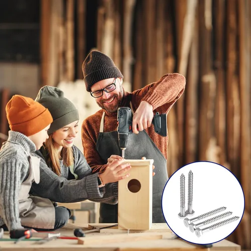 Vista 6 de Blulu 60 tornillos de retraso de cabeza hexagonal de 1/4 pulgadas x 2-1/2 pulgadas, tornillos de retraso de acero inoxidable 304 para madera Plateado