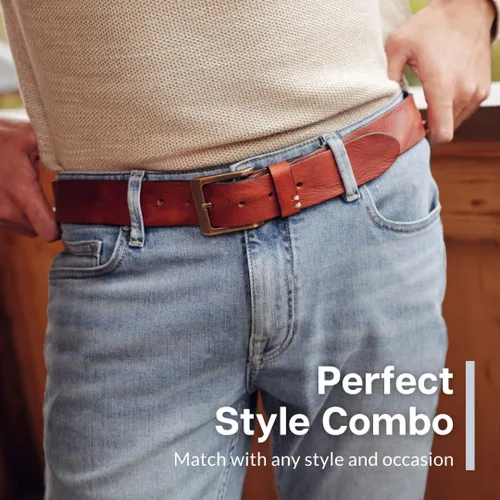 Vista 5 de Amsterdam Heritage Cinturones de cuero para hombre, cinturones de vestir casuales para hombre, cinturones de cuero italiano de grano completo