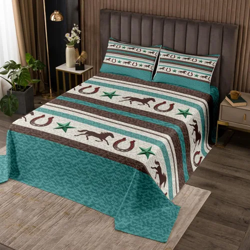 Vista 7 de Feelyou Colchas con estampado de piel de vaca, tamaño King, colcha acolchada de piel de vaca rústica para cabaña y cabaña, juego de colcha con Multi