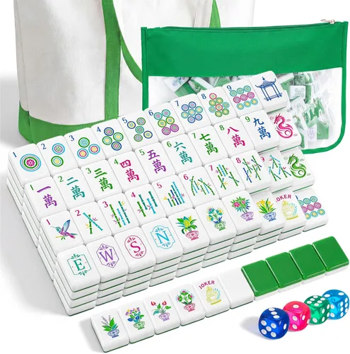 Vista 10 de Soulchen 1.2 '' Houseplant American Mahjong Set, 168 azulejos con bolsa de Verde