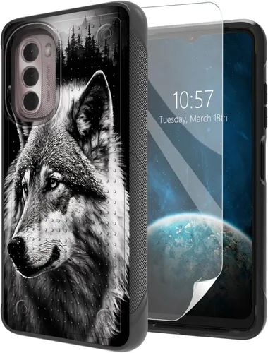 Vista 15 de Funda para Moto G Stylus 5G 2021 con protector de pantalla, a prueba de golpes, 2 en 1, parte trasera duradera de policarbonato duro texturizado