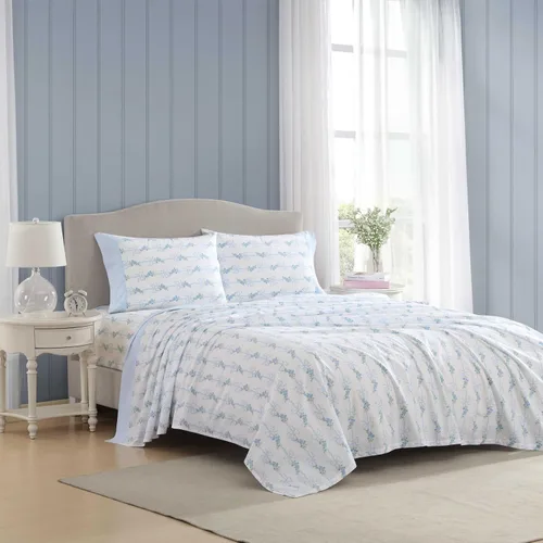 Vista 57 de Laura Ashley - Juego de sábanas individual, ropa de cama de percal de algodón fresca y suave con bolsillos profundos, ligera para comodidad durante