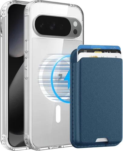 Vista 10 de Funda magnética para Google Pixel 9A con soporte para tarjetas, funda magnética desmontable, [compatible con MagSafe] a prueba de golpes con ranura