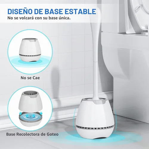 Vista 5 de Juego de 2 cepillos de inodoro con soporte ventilado y mango largo ergonómico, cerdas duraderas para limpieza de baño (blanco)