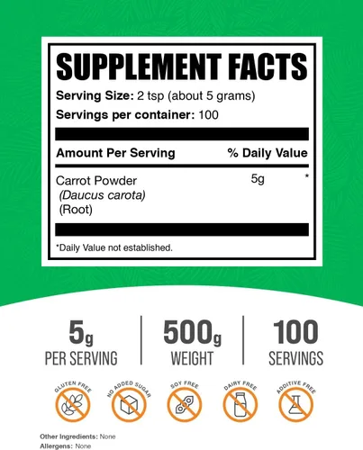 Vista 2 de BulkSupplements. com Polvo de zanahoria - Suplemento en polvo superalimentario, suplemento de zanahoria - para batidos y hornear, vegano y sin