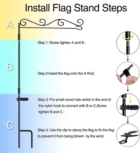 Vista 7 de HOOSUN Soporte para bandera de jardín, soporte para asta de bandera de jardín, metal negro, pintura a prueba de intemperie, 37.8 pulgadas de alto x