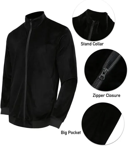 Vista 5 de KISSQIQI Velour Tracksuit Mens 2 Piece Velvet Zipper Jacket Drawtsring Waistband Sweatpants Sweatsuits Set Casual Outfits