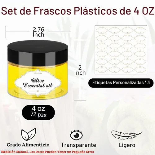 Vista 2 de PeacePeo Tarros de plástico con tapas, recipientes de slime de 4 onzas, 72 frascos de plástico transparente vacíos, recipientes de cosméticos
