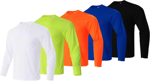 Vista 13 de LeeHanTon Camisas de manga larga para hombre, de secado rápido, cuello redondo, camisetas de trabajo, atléticas, ciclismo, senderismo, paquete de 5