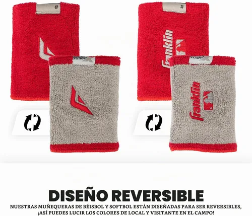 Vista 3 de Franklin Sports Pulseras MLB Xvent - Béisbol + Softbol - 4 pulgadas - Transpirable + Duradero rojo y gris