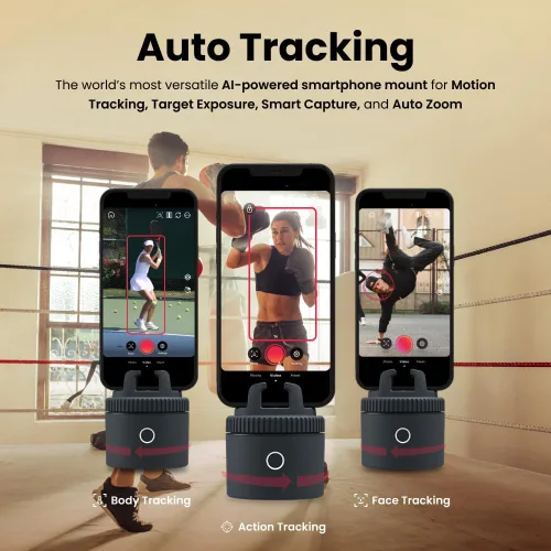 Vista 2 de Pivo Sports Pack - Soporte para teléfono de seguimiento automático, rotación de 360° para entrenamiento deportivo, deportes de raqueta, tenis