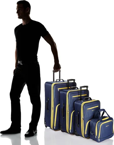 Vista 8 de Rockland juego de 4 piezas de valijas con ruedas y bolsas para viaje, Marino), F32-NAVY