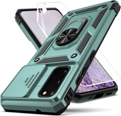 Vista 10 de Funda protectora resistente para Samsung Galaxy S20, funda protectora con cubierta deslizante para cámara deslizante, soporte giratorio magnético