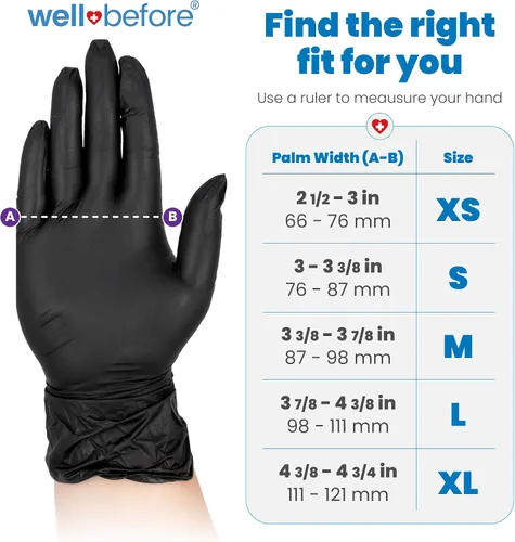 Vista 2 de Well Before Guantes de vinilo negros - Guantes desechables sin polvo y sin látex