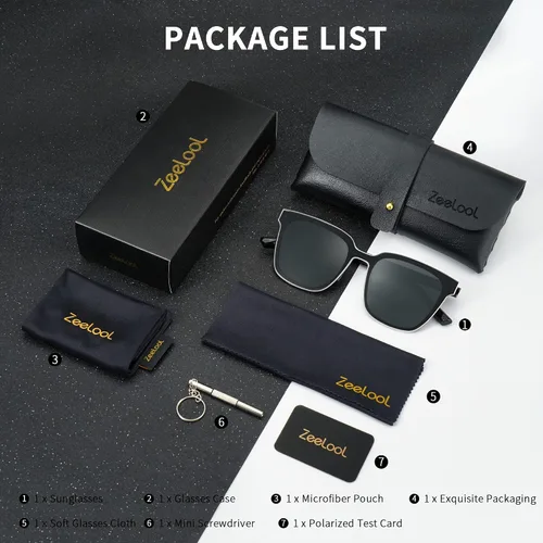 Vista 7 de Zeelool Gafas de sol polarizadas cuadradas de magnesio de aluminio para mujeres y hombres, protección UV400, unisex, marco de metal ligero ZSM0064