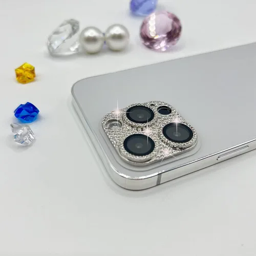 Vista 6 de Paquete de 2 fundas protectoras completas para lente de cámara compatibles con iPhone 3D con diamantes brillantes y brillantes, accesorios