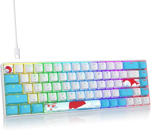 Vista 24 de Protable - Teclado mecánico para juegos al 60%, mini compacto RGB retroiluminado 61 teclas, teclado de oficina con cable con interruptor rojo
