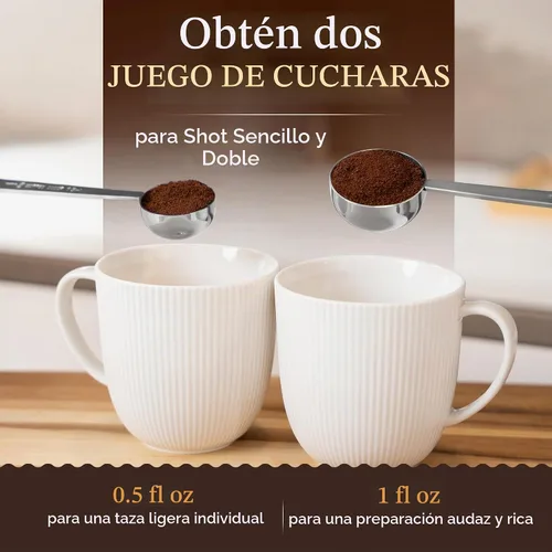 Vista 3 de Orblue Juego Premium de Cucharas para Café - 1 Cucharada (15ml) y 2 Cucharadas (30ml) Cuchara Medidora - Cuchara Medidora de Café de Acero Plata
