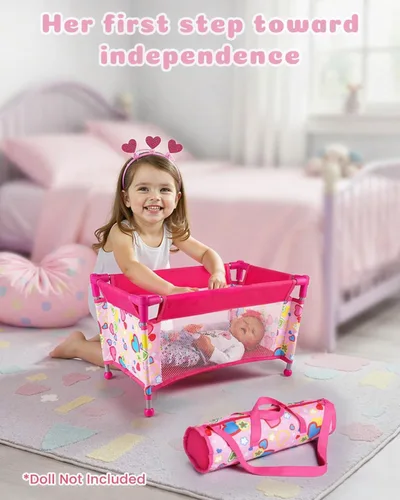 Vista 3 de BABESIDE Juego de cuna para muñecas de 18 pulgadas, cama de muñeca de bebé, cuna de juguete con bolsa de almacenamiento para accesorios de muñeca