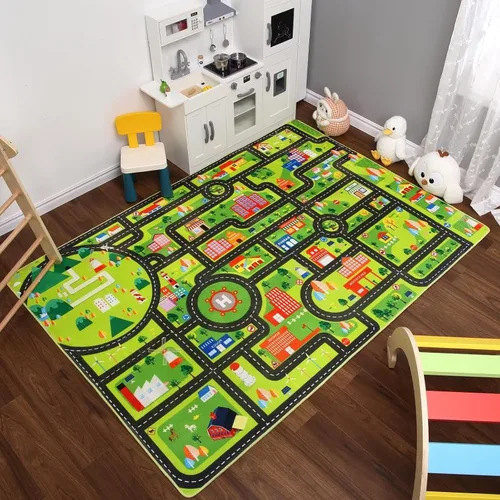 Vista 9 de NANAN Alfombra de juego para niños de 4 x 4 pulgadas, alfombra de coche, alfombra de juegos para niños pequeños, alfombra circular para niños, sala
