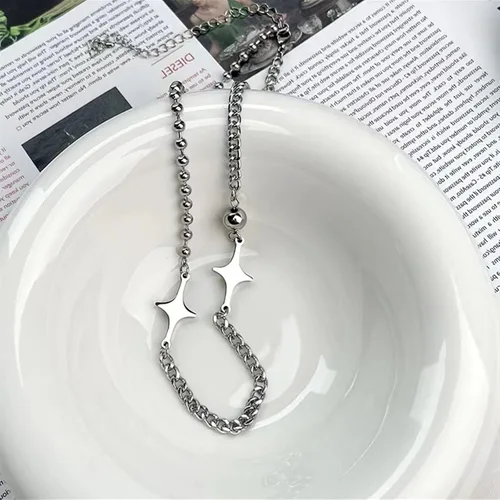 Vista 4 de Buyongwant Collar de estrella irregular bola de acero para mujer, diseño simple de Spice Girl de 15.75 pulgadas, Zinc, No es una piedra preciosa