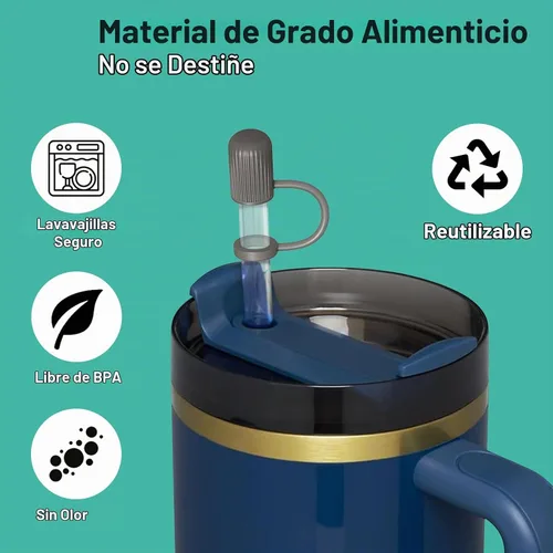 Vista 4 de 6 popotes transparentes de repuesto con tapas protectoras para taza Stanley de 40 oz y 64 oz, popotes reutilizables con tapa, tapón, cepillo