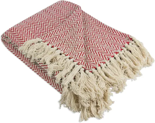 Vista 12 de DII Colección de Mantas Chevron de Algodón Tejido en Telar, 50x60 pulgadas, Rojo Granero