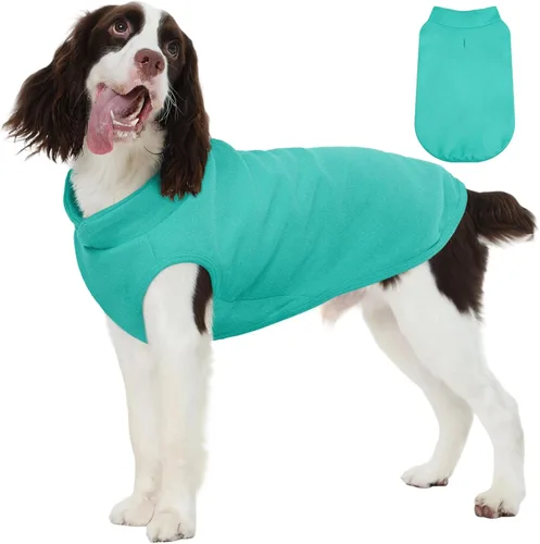 Vista 38 de FUAMEY Chaleco de forro polar para perros pequeños, sudaderas cálidas y elásticas para perros con agujero para correa, suéter suave de cuello alto