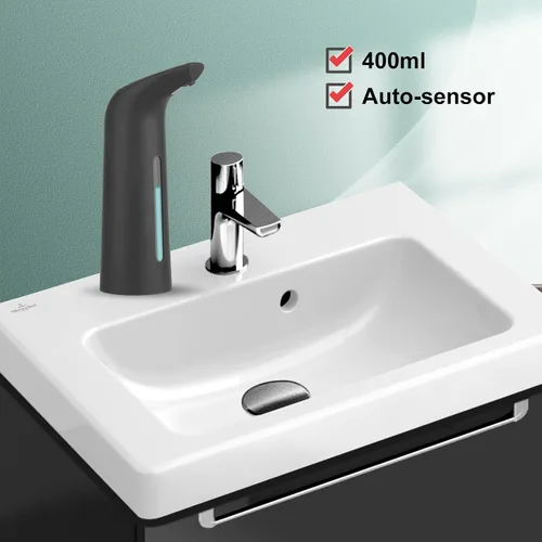 Vista 5 de Dispensador de jabón automático sin contacto, funciona con pilas, dispensador de jabón líquido de manos de 14 onzas / 13.5 fl oz con sensor de Negro