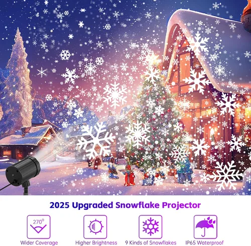Vista 2 de GUSODOR - Proyector de luces de Navidad para exteriores, proyector dinámico de copo de nieve IP65, impermeable, luces de proyección de nieve