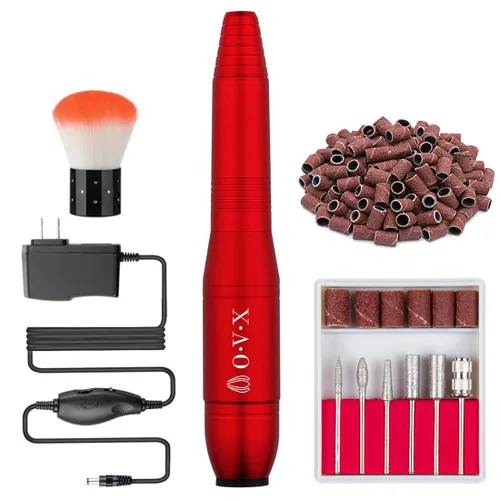 Vista 10 de Juego de taladro de uñas portátil Herramientas de forma de pulido para uñas de gel acrílico con brocas de uñas, bandas de lijado y cepillo (negro)