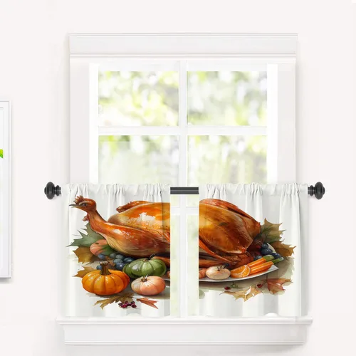 Vista 18 de Cortinas opacas de poliéster multicapa marrón con diseño de bosque natural, 2 unidades, 26 x 24 pulgadas