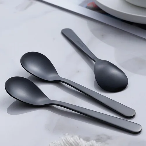 Vista 5 de Cucharas de café expreso Demitasse negro mate, acabado satinado de acero inoxidable, mini cucharaditas, cucharas de azúcar, 4.7 pulgadas, juego de 6