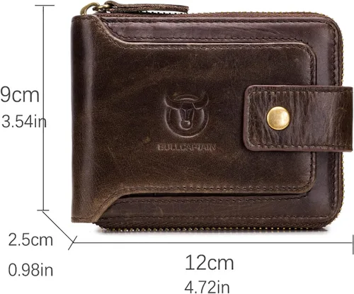 Vista 99 de LUKZIJAES Billetera de cuero genuino para hombre, con bloqueo RFID, delgada, plegable, bolsillo frontal, #3-Café, Vintage