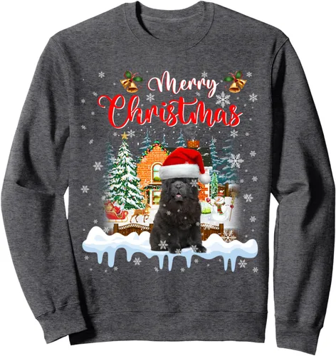 Vista 5 de Merry Christmas Chow Chow Dog Santa Hat Lights Xmas Sweatshirt Negro