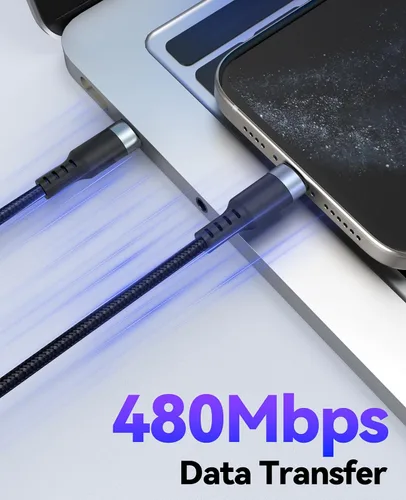 Vista 3 de Cable USB C de 1 pie, 2 unidades, carga rápida de 60 W, cable de carga USB