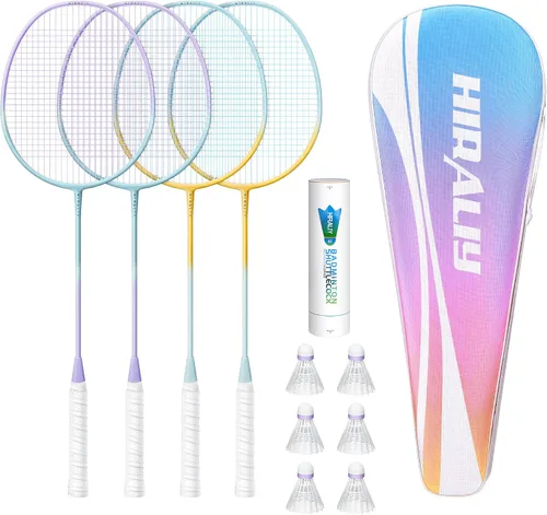Vista 10 de HIRALIY Badminton Rackets Set for Backyards, Badminton Set, Includ 2/4 Rackets, 6/12 Birdies, 1 Carrying Bag, Outdoor Game for Adult Family Beginner