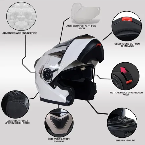 Vista 2 de Milwaukee Helmets MPH9807DOT - Casco modular de motocicleta con visera abatible, color blanco brillante ionizado