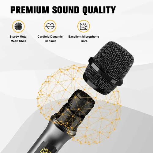 Vista 3 de VeGue Micrófono Inalámbrico, Juego de Micrófono UHF Dinámico de Mano Dual Inalámbrico con Receptor Recargable, para Karaoke, Fiesta, Amplificador
